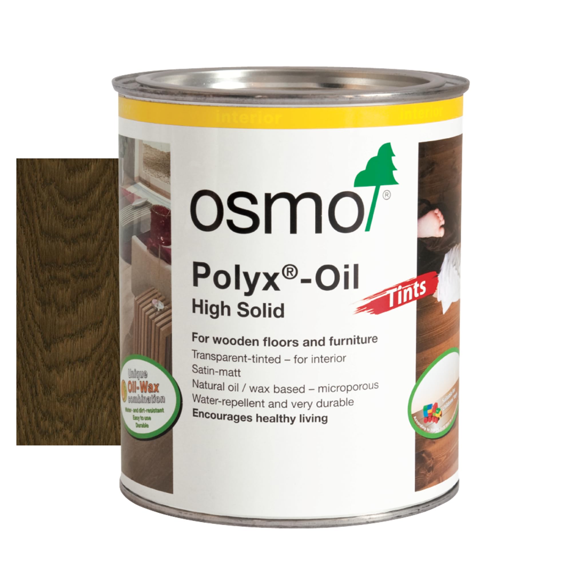 Osmo Polyx®-Oil Tints - Hard Wax Oil 3075, Black Satin Finish, 750ml - Durable Wood Oil for Wooden Furniture, Water-Resistant Floor Wax, Wood Treatments - Ideal for Oak, Pine, Spruce, Beech & More