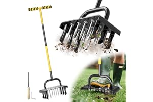 Failenfeivp 2-in-1 Lawn Aerator Tool Metal Manual Grass Aerator with 18 Iron Spikes Foot Press Lawn Aerator Spike Tool for Removing Thatch and Soil Compaction for Lawn、Garden