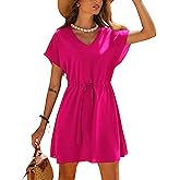 Ekouaer Women's Cover Ups Casual Swimsuit Coverups Flowy Tie Waist Beach Cover Up Dress