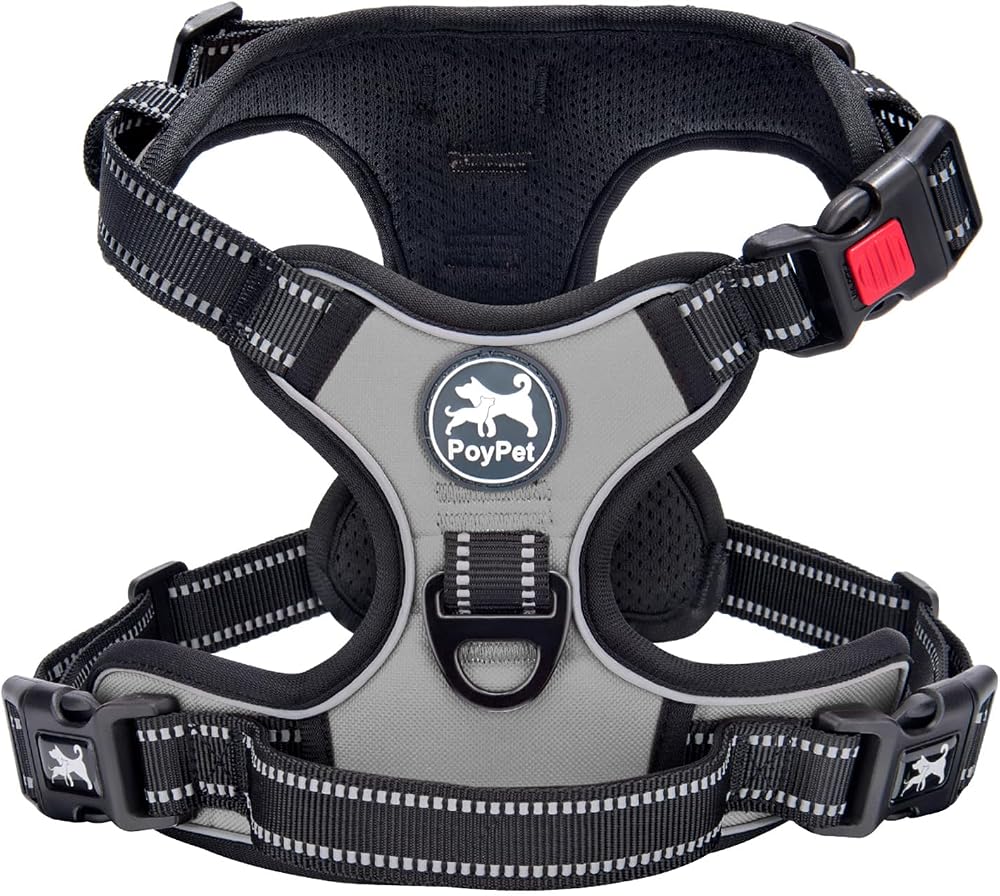 PoyPet No Pull Dog Harness Reflective Front Chest Clip Grey S