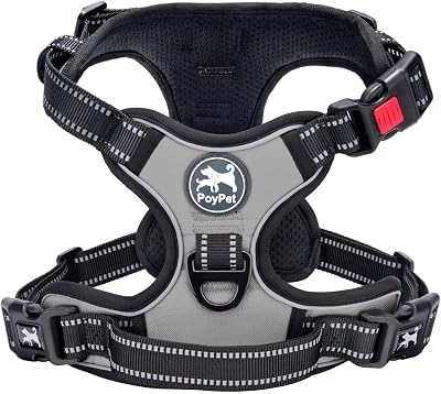 PoyPet No Pull Dog Harness Reflective Front Chest Clip Grey S