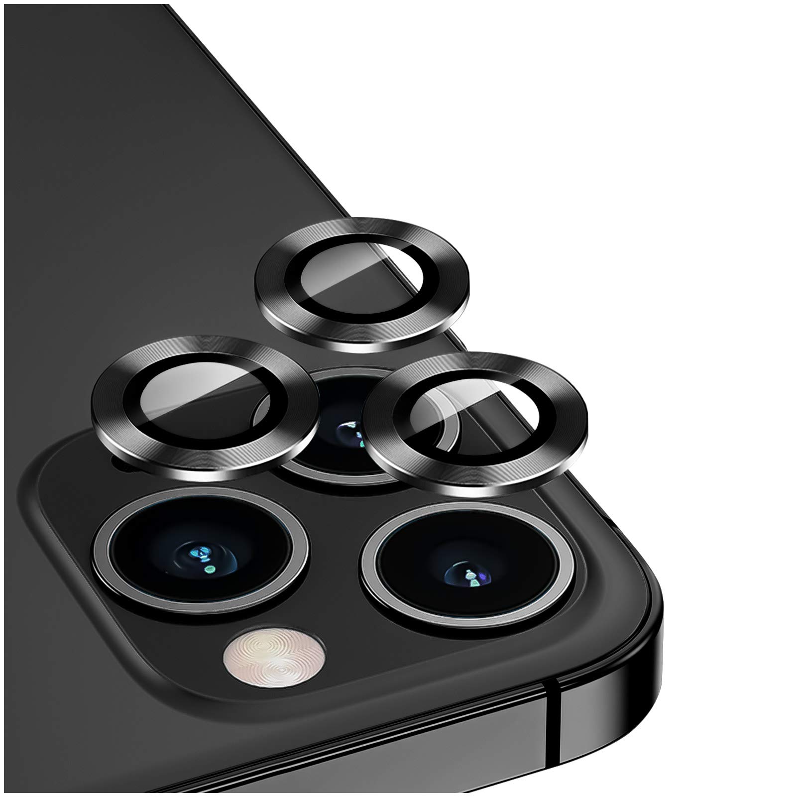 DIKKAR Camera Lens Protector for iPhone 12 Pro, Anti-Scratch HD Tempered Glass Aluminum Alloy Back Camera Protector Sticker,Easy Installation Metal Ring Circle Lens Screen Cover Film (Graphite)