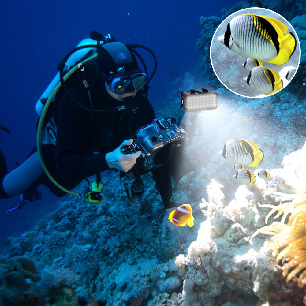 Suptig Diving Light High Power Dimmable Waterproof LED Video Light Fill Night Light Diving Underwater Light Waterproof 147ft for Gopro Hero 13/Hero 12/11/10/9/8/7/6/5/5S/4/3+ More Action Cam