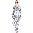 PajamaMania Women's Cotton Flannel Long Sleeve Button-Down Pajamas PJ Set