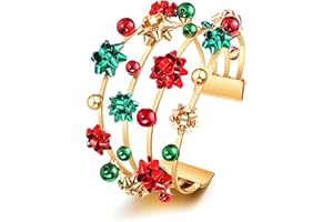XOCARTIGE Christmas Bracelets for Women Holiday Cuff Bracelet Red Green Christmas Bow Bracelet Bangles Christmas Outfits Accessories Holiday Jewelry Gifts Party Favors