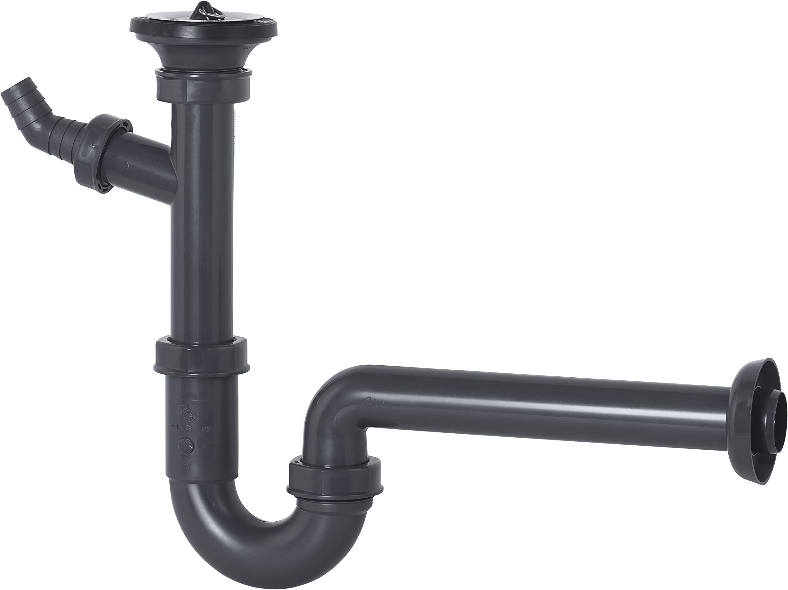 Cornat Recycled Tube Odour Trap for washbasins - 1 1/4 inch x 32 mm - with Device Connection and Drain Valve - Made from Recycled Plastics - Made in Germany Quality / T317416R