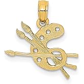 14k Yellow Gold Artist Palette Pendant with Detailed Paintbrush Design, Creative Jewelry for Women or Men, Symbolic Artistic Charm Necklace, Fine Unisex Art Pendant for Expression and Style