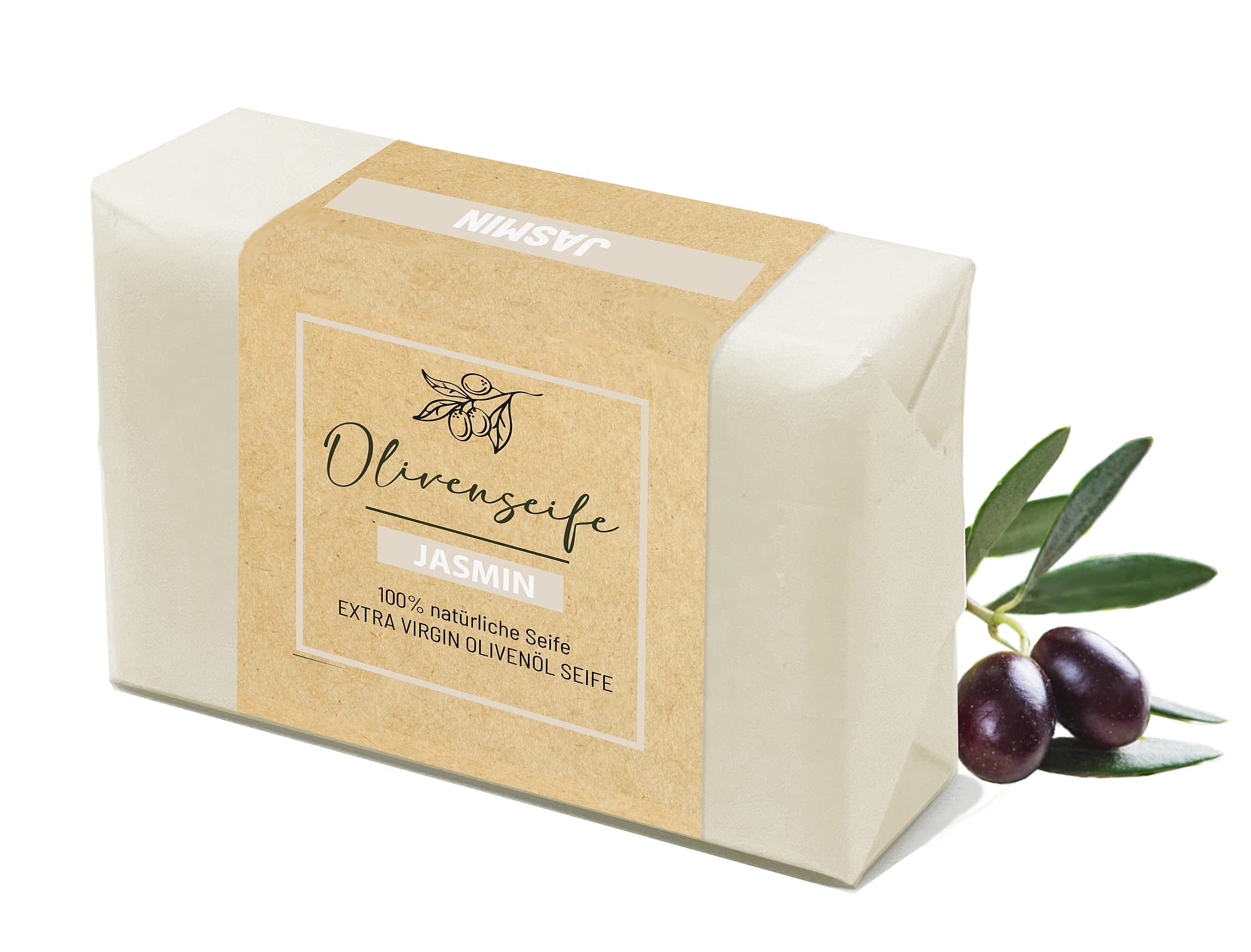 NELUHA Jasmine Olive Oil Soap with Almond Oil, 100% Natural Soap without Additives for Skin, Hair and Shave, Shower Soap Nourishing for All Skin Types, No Allergens, Plastic-Free Olive Soap