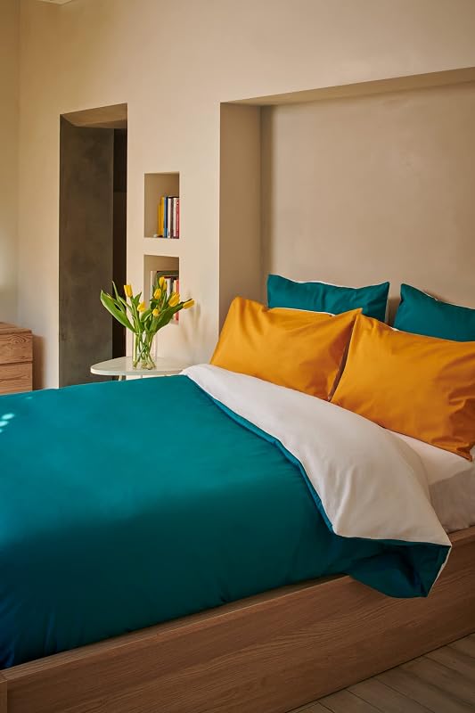 OSAMA Pantone™ Bettwäsche-Set für Doppelbett, 255 x 200 cm, 100% Percalle Baumwolle, 200 Fäden, 2 Quadrate, doppelseitig, Blau/Weiß