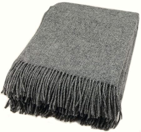 Zaloop Wolldecke 100% Schurwolle in versch. Farben und Größen Schurwolldecke Plaid (dunkelgrau, ca. 140 x 200 cm)