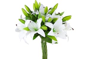 Hananona 8 Pcs Artificial Tiger Lily Real Touch Lily Easter Lily Fake Spring Flowers for Wedding Home Party Easter Decoration Plastic Lily Faux Flowers (White, 8)