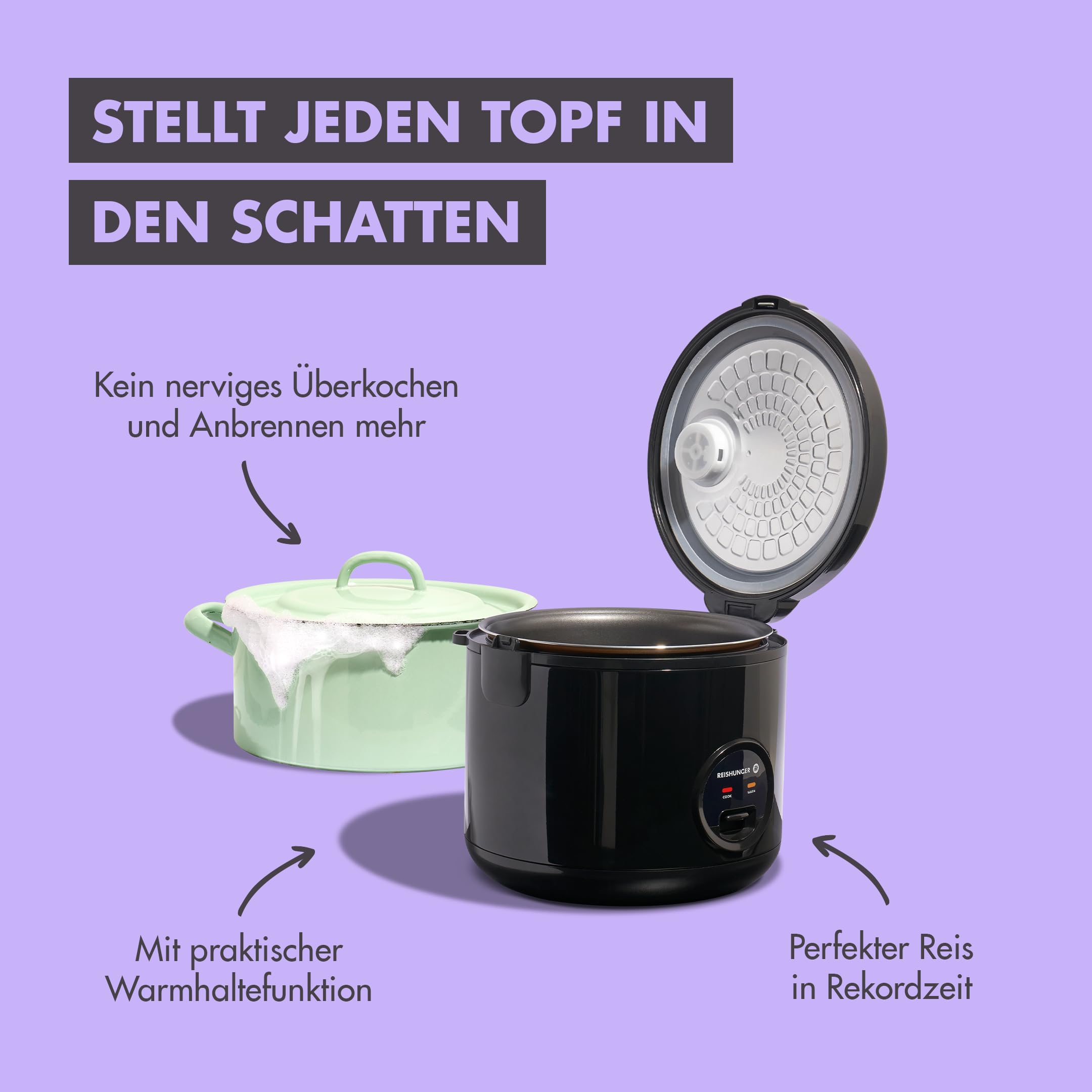 REISHUNGER Reiskocher & Dampfgarer mit Keramikbeschichtung – 1,2L – Schwarz 5