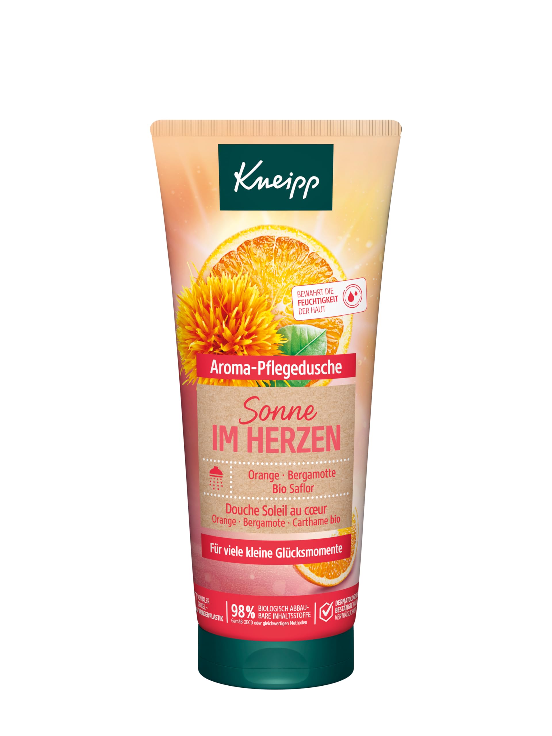 Kneipp Aroma-Pflegedusche Sonne im Herzen - Duschgel mit Orange, Bergamotte & Bio Saflor - Rezeptur ohne Mikroplastik - 200ml
