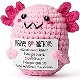 WEYON 6 Year Old Girl Birthday Gift Ideas, Mini Crochet Axolotl Plush for 6th Birthday Gift for Girls, 6th Pink Decorations, 6 YO Presents Axolotl Toy