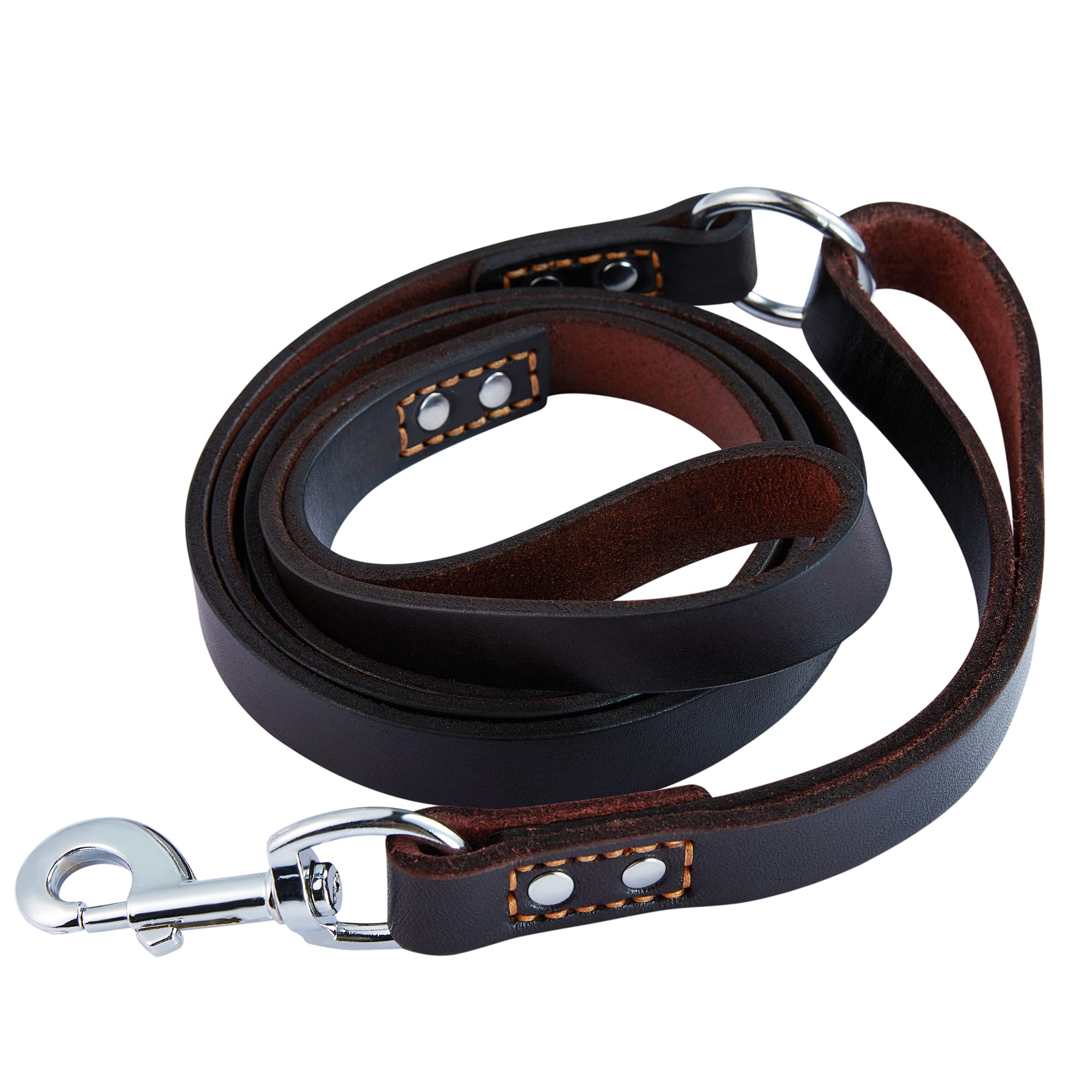 DAIHAQIKO Leather Dog Leash Traffic 6ft Heavy Duty Training for Large Medium Small Breed Dog Brown Double Handle Pet Leashes (6FT 4/5", Brown)
