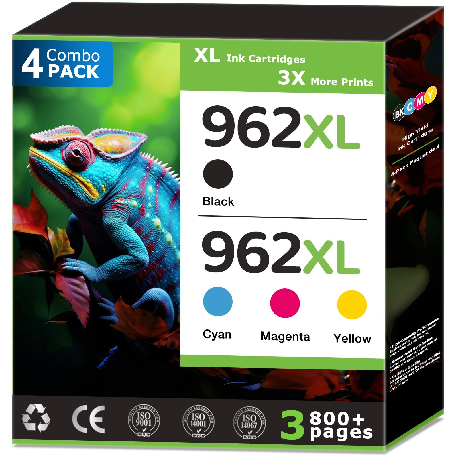 Photo 1 of 962XL Ink Cartridges Combo Pack Replacement for HP 962 Ink Cartridges Compatible with HP Printer Work with HP Officejet (Pro) Series Printer (4 Pack) Black Cyan Magenta Yellow 9015 9025 Ink High Yield