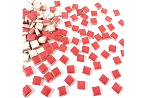 BRUEYART 100 Square Ceramic Mosaic Tiles Bulk, 16 Colors, 12mm Stained Mosaic Ceramic Tiles for Home Decor - Red