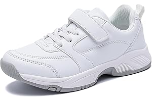PolarPals Boys Girls Tennis Shoes Leather Running Sneakers Hook & Loop Kids School Cheer Shoes