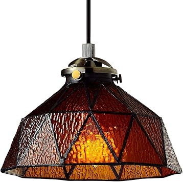 Amazon Venus Lighting ペンダントライト おしゃれ 昭和 アンティーク レトロ 天井照明 Led 照明器具 階段 食卓 キッチン 寝室 玄関 トイレ ダイニング カフェ リビング ベッドルーム ヴィンテージ 型板ガラス シンプル ステンドグラス ブラウン Venus Lighting