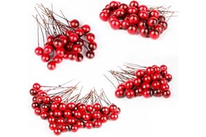 DIYASY 240 Pcs Artificial Holly Berries, Mini 10 mm Christmas Fake Berries with Wire Stems Xmas Red Berry Stems Picks for Christmas Tree Decorations Wreath Craft Wedding Party Decor
