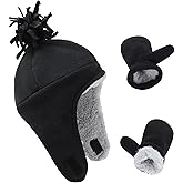 UTTPLL Toddler Winter Hat Beanie and Glove Set Baby Boy Girl Sherpa Lined Fleece Snow Mittens Pilot Infant Warm Trapper Hats