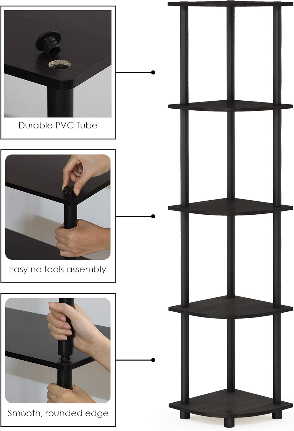 Furinno Turn-N-Tube 5 Tier Corner Shelf, Espresso/Black: Furniture & Decor