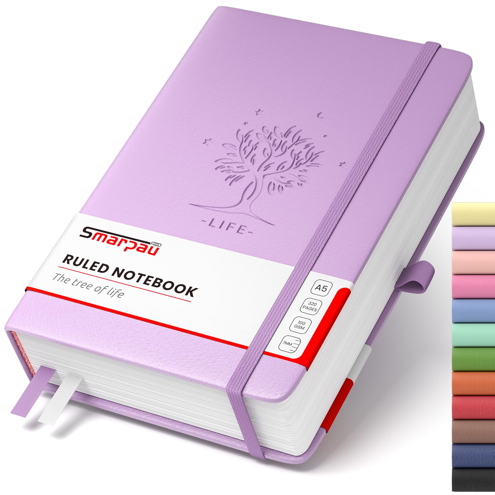 Smarpau Journal Notebook A5, Thick 320 Pages Journal for Women Men Writing, 100gsm Lined Paper No Bleed, Hardcover Leather Notebooks for Office School Work, 14.5 x 21cm - Purple