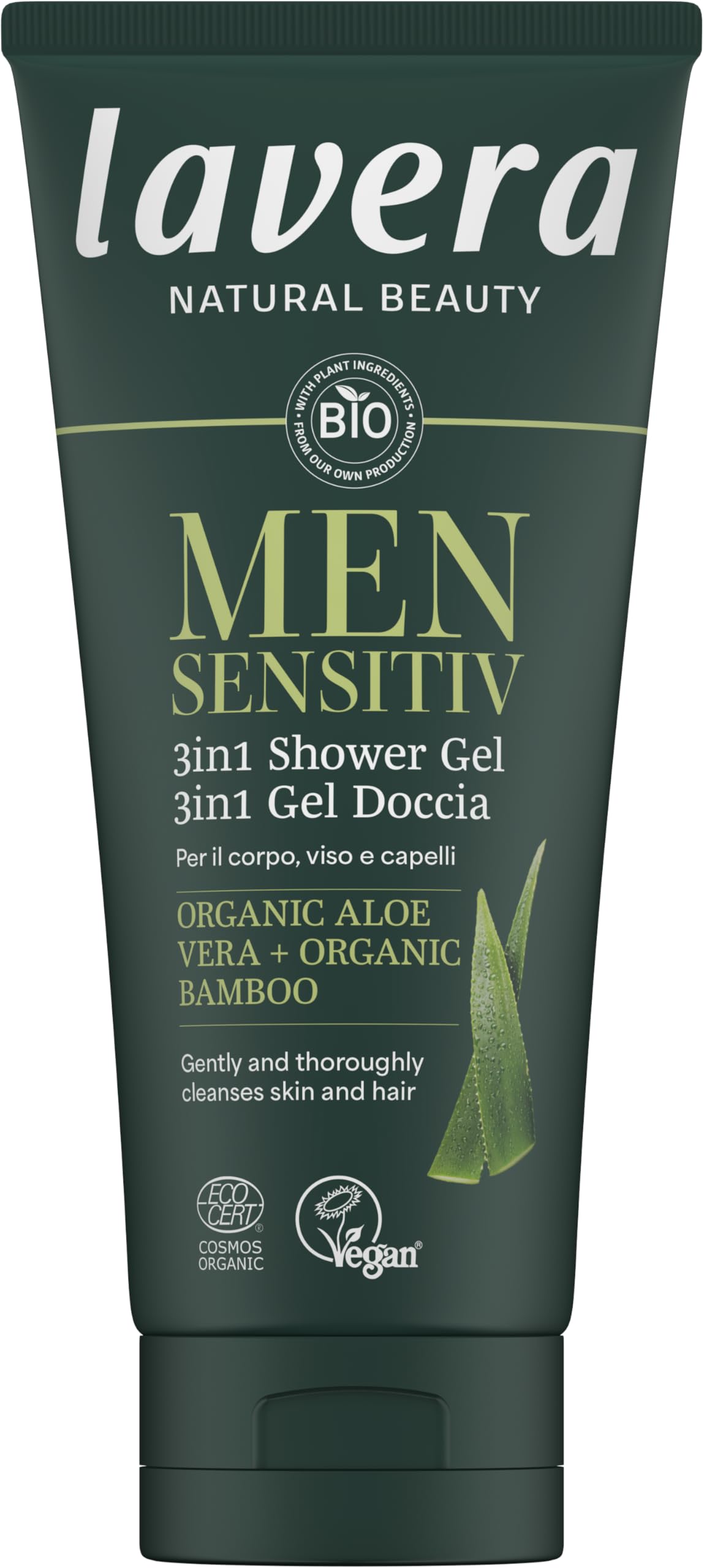 lavera Men sensitiv 3in1 Shower Gel - refreshing & revitalising - for sensitive skin - organic bamboo & organic aloe vera - vegan - natural cosmetics - 200 ml
