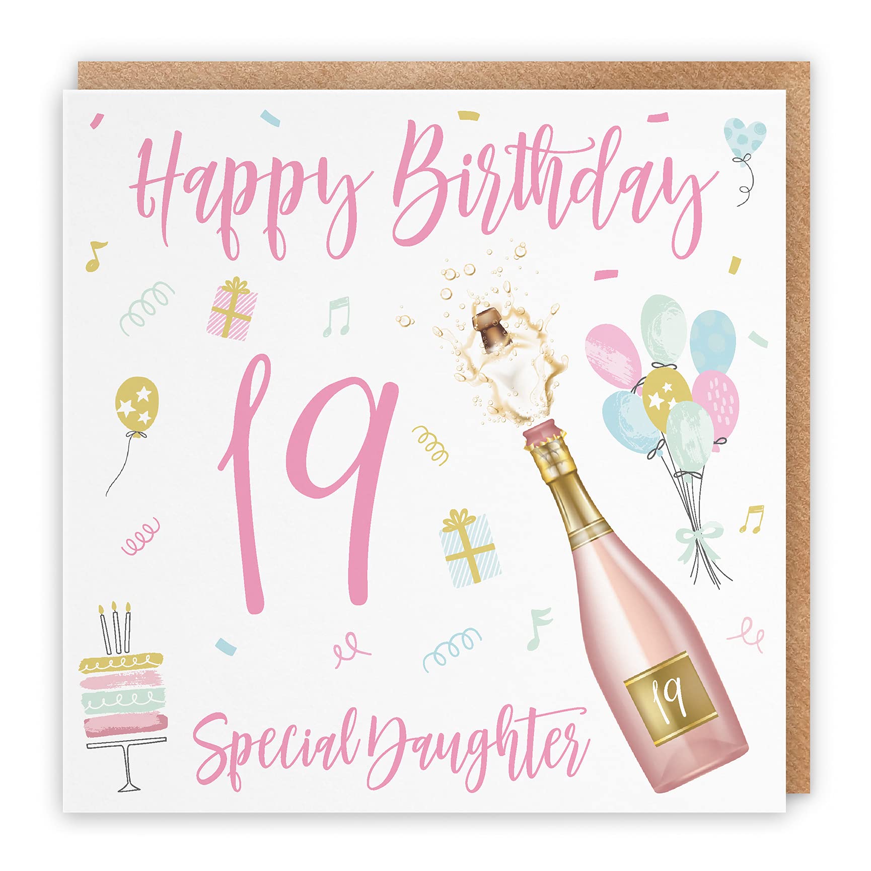Hunts England - Large Daughter 19th Birthday Card - Happy Birthday - Special Daughter - 19 - Champagne Collection - Large - 210 x 210 mm - Fun Pretty Card - Age 19