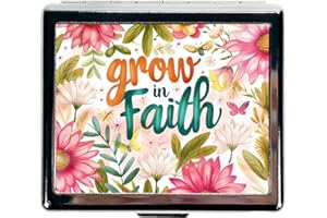 AUNVITO Cute 7 Day Travel Pill Organizer with Mirror Shiny Silver Chromed 8 Compartment Pill Box for Vitamins and Medications Compact and Stylish Medicine Case (Grow in Faith)