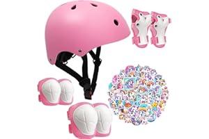 OKGO!INK Kids Bike Helmet with Knee Elbow Wrist Pads Guards,Pink,for Ages 2-3-5-8-14,Sports Bicycle,Skate Scooter,Rollerblading with Unicorn Sticker