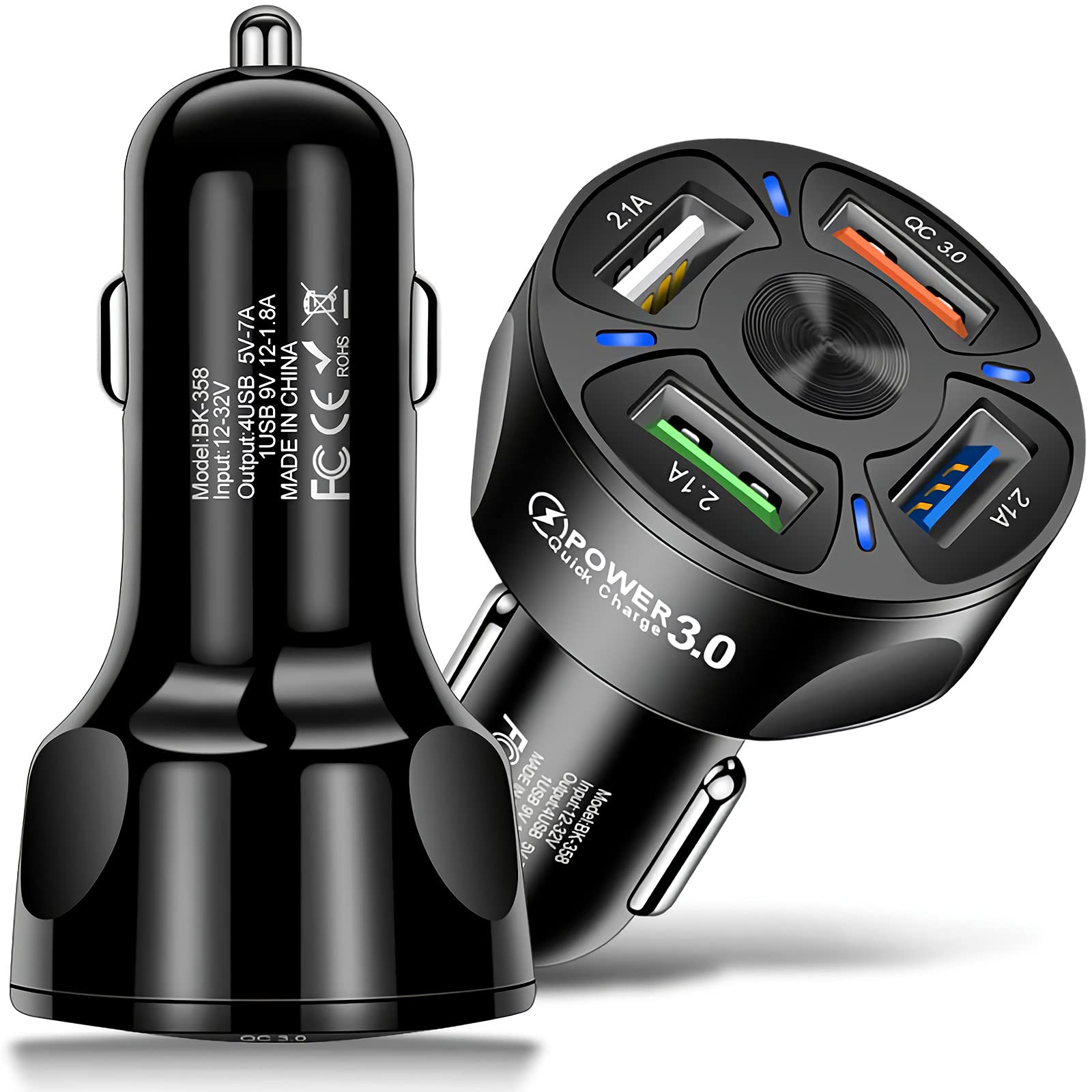 LYLBFOF USB car Charger, 36W/7A[QC3.0 3A-4USB Port] 2.1A 3 Ports Fast car Charger Adapter Mini Cigarette Lighter USB Mobile Phone Charger Fast Charging Compatible with iPhone 12 pro/Max/11/x/8