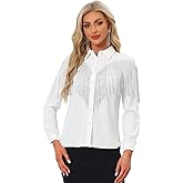Allegra K Women's Western Fringe Blouse Long Sleeve Button Down Disco Cowgirl Shirts