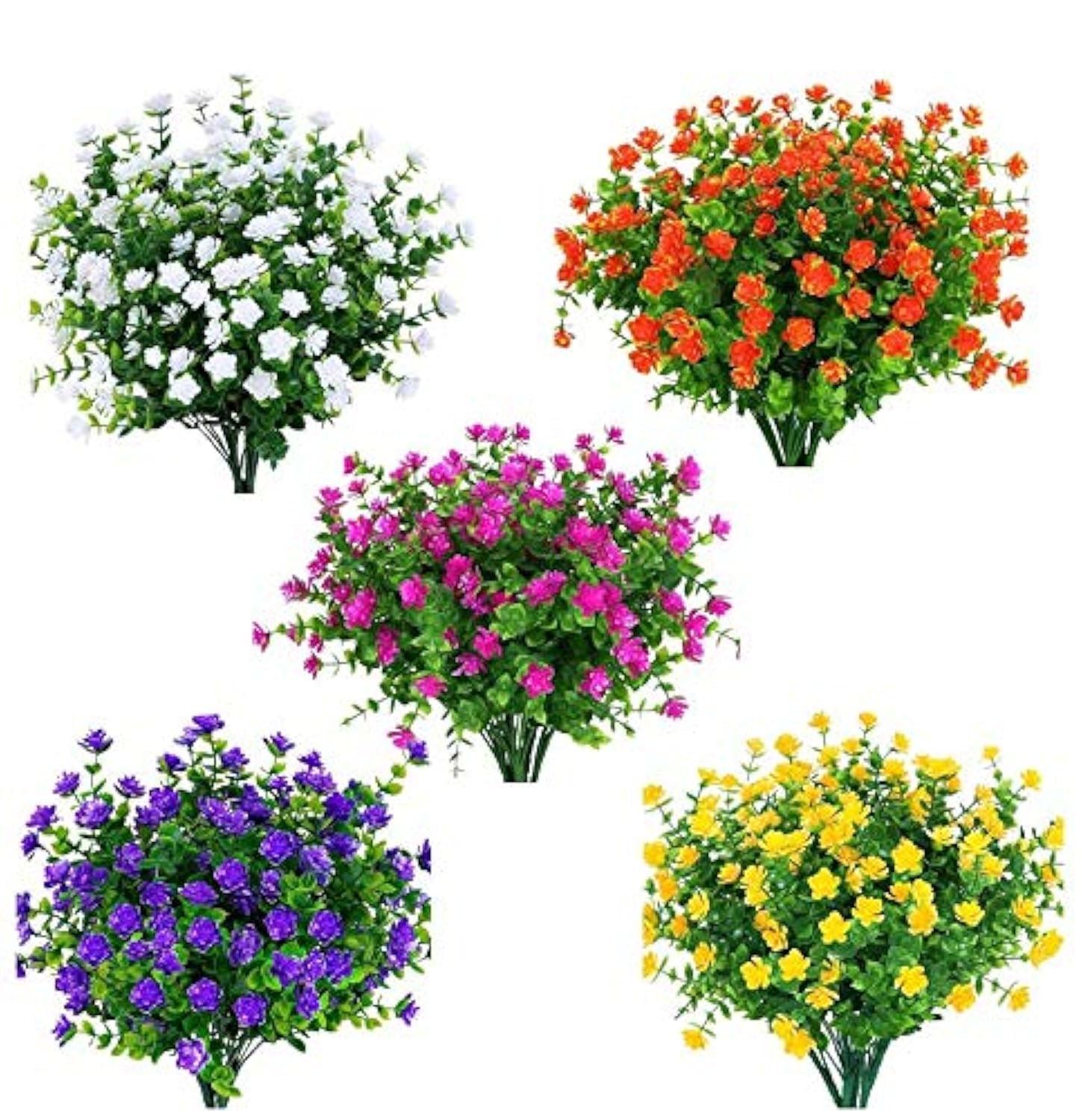 Amajoy 15 Bundles Outdoors Artificial Flowers Faux Plastic Greenery UV Resistant Shrubs Plants for Indoor Vase Outside Hanging Plants Pot Garden Porch Décor Wedding Farmhouse Decoration
