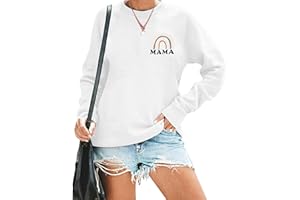 MOUSYA Mama Top Women Mama Sweatshirt Rainbow Graphic Shirt Long Sleeve Crew Neck Pullover Mom Blouse