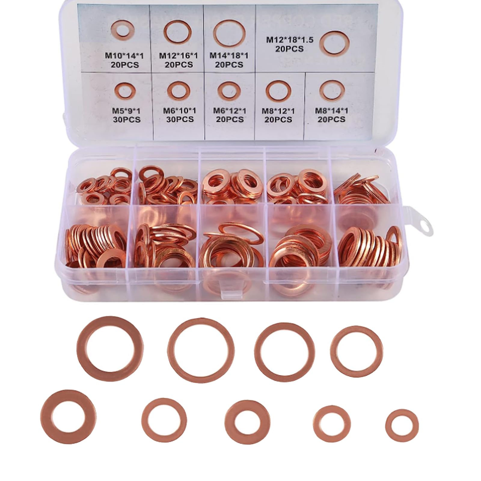 AEDIKO 200pcs Copper Washer Set - Metric Sealing Washers M5-M14