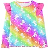 Girls Long Sleeve Shirts Kids Crewneck T-Shirt Toddler Girl Unicorn Mermaid Ruffle Graphic Tees Fall Soft Tops 3-8 T