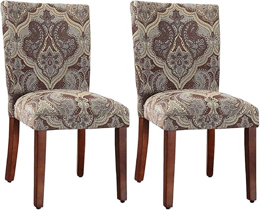 Amazon Com Homepop Parsons Upholstered Accent Dining Chair Set Of 2 Blue And Brown Paisley Chairs