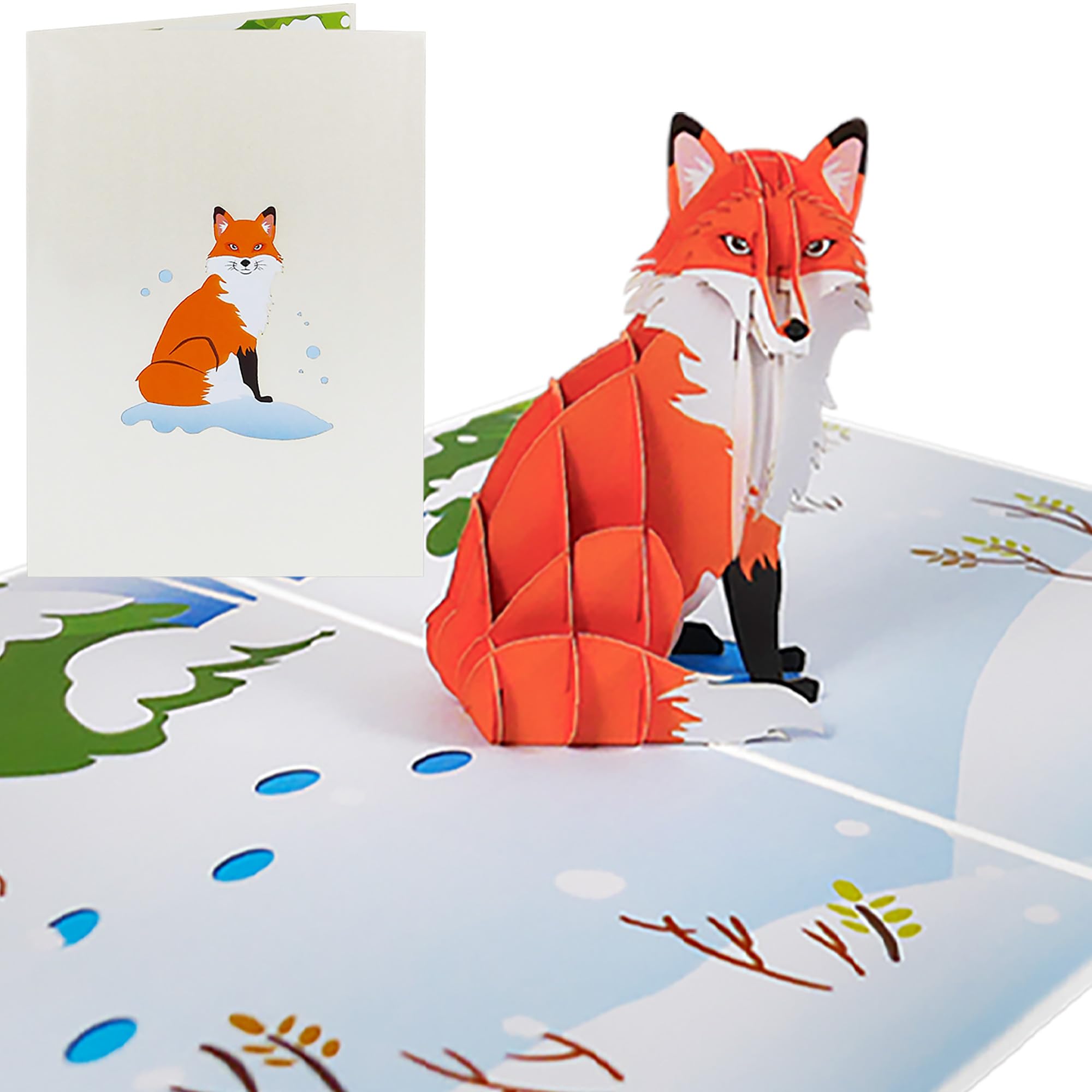Sweetpopup® Pop-up Winter Forest – 3D Birthday Gift for Men & Women | Nature & Animal Lovers, Hiking or Winter Holiday | Handmade Folding Design with Fox 178
