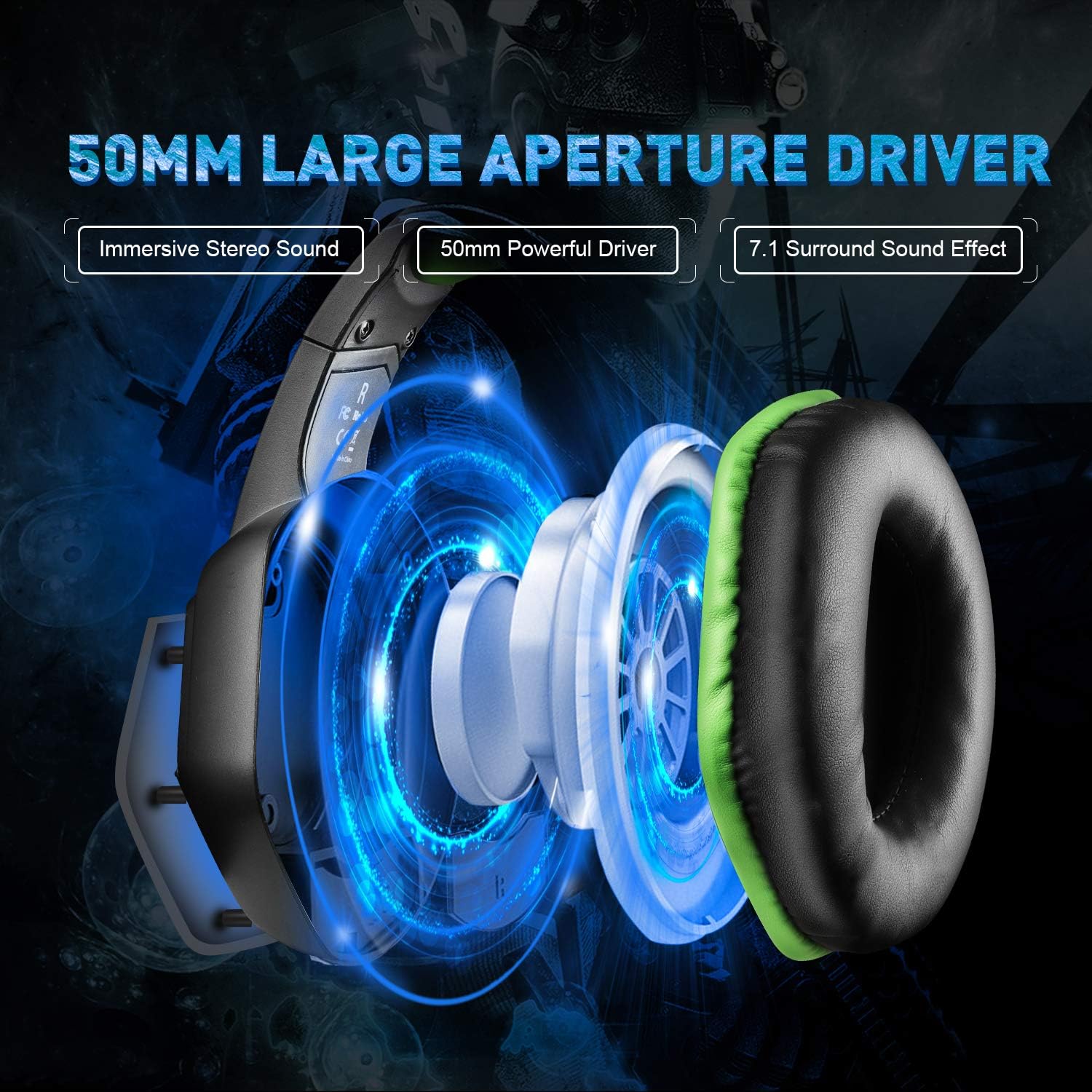 EKSA 7.1 USB Gaming Headset - Surround Stereo Sound - PS4 Headphones with Noise Canceling Mic & RGB Light Over Ear Headphones, Compatible with PC, PS4 Console, Laptop (Green): Electronics