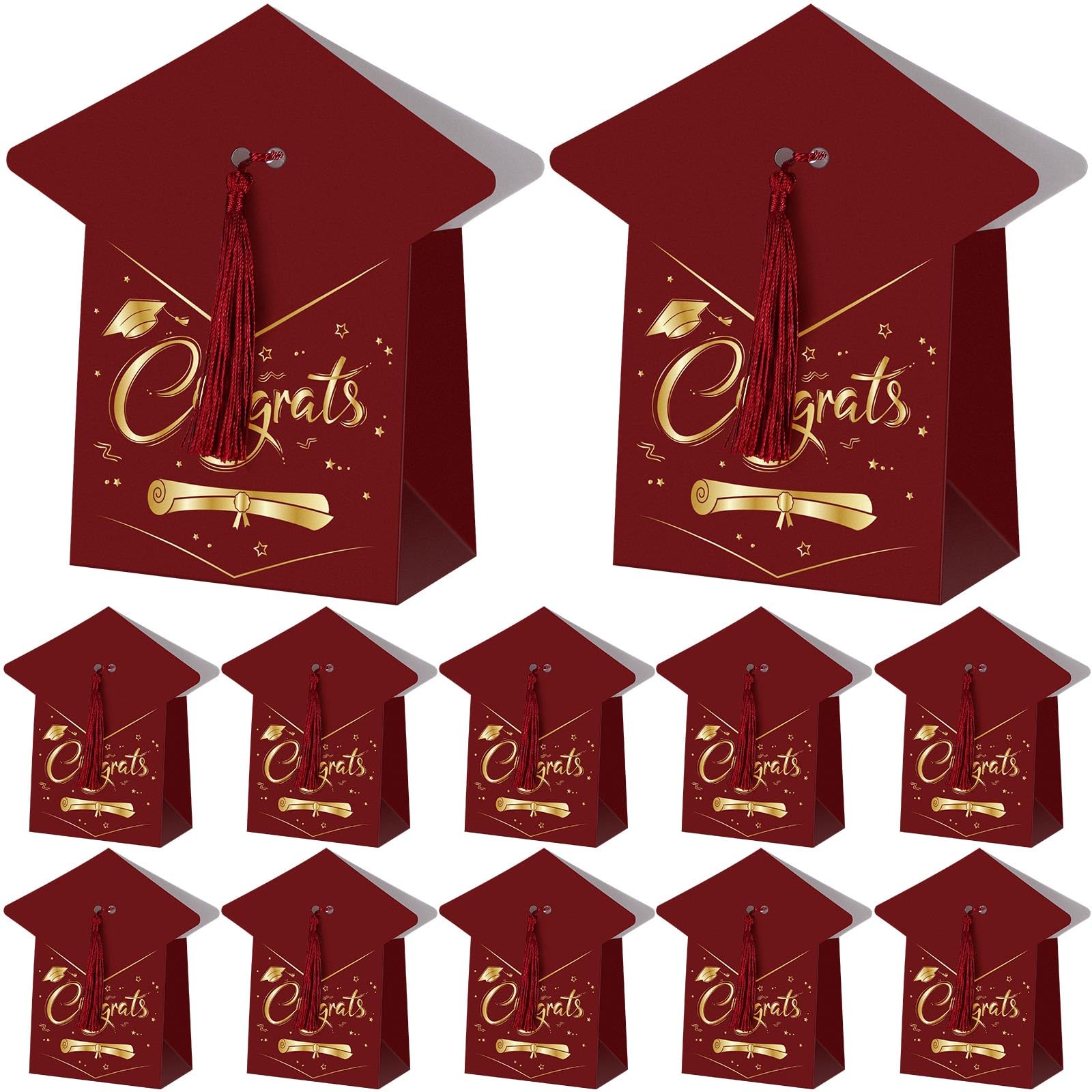 Photo 1 of Fullhawl 24 Sets Graduation Cap Gift Box Congrats Graduation Gift Candy Box with Tassel Graduation Party Favors Graduation Centerpieces for Tables Decorations(Red)