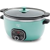 GreenLife 6QT Ceramic Nonstick Slow Cooker, Cooktop/Oven Safe, Turquoise | PFAS-Free Nonstick Removeable Inner Pot, Dishwasher Safe Components, Programmable, Keep Warm, Delay Timer, Family Sized