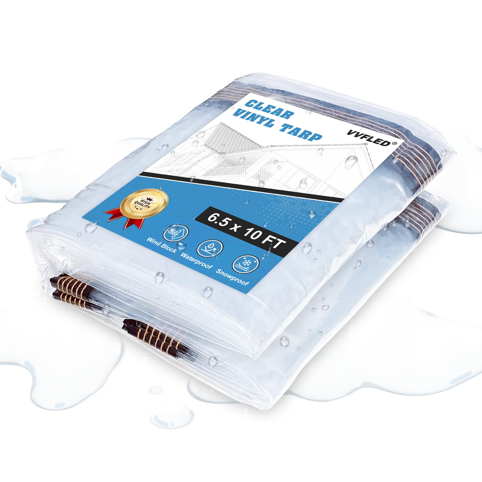 VVFLED 2x3 m PVC Clear Tarpaulin Glass See Through Tarp Cover Sheet UV Resistant Heavy Duty Clear Vinyl Tarp with Eyelets for Outdoor Furniture Patio Pergola Garden, Windblock Waterproof Windproof