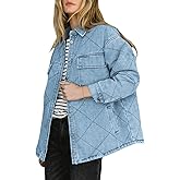 Dokotoo Denim Jacket for Women Fashion Solid Oversized Long Sleeve Button Down Shacket Jacket Coat with Pockets