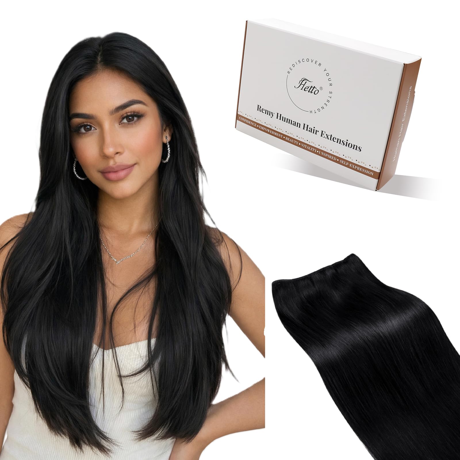 Hetto Weft Hair Extensions Real Human Hair Black 20 Inch 100g - Hand Tied Human Hair Wefts Sew in Extension, Natural Black Weave Hair Extensions for Women Daily Use #1
