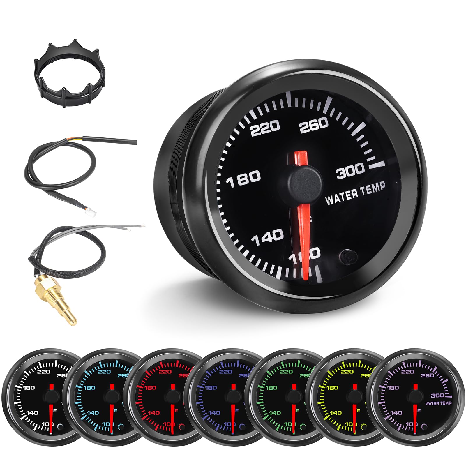 Photo 1 of ***UNKNOWN DAMAGES*** 7 Color Water Temp Gauge, 100-300 F Water Coolant Temperature Gauge Kit 2-1/16" 52mm LED Backlight - Black Dial - Clear Lens - Monitoring and Displaying The Coolant Temperature in The Radiator System