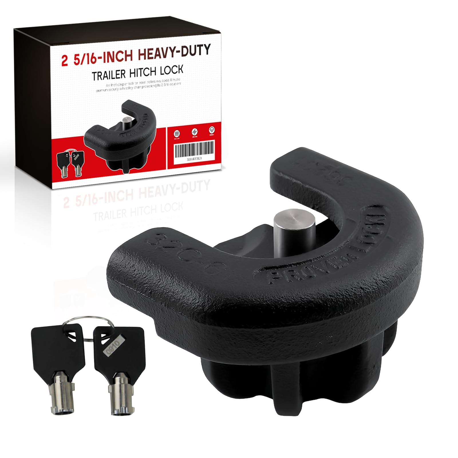 Photo 1 of 2 5/16-Inch Heavy-Duty Trailer Hitch Lock - Anti-Theft Coupler Lock for Travel Trailers, RVs, Boats & Trucks | Premium Security with Safety Chain Protection | Fits 2 5/16" Couplers