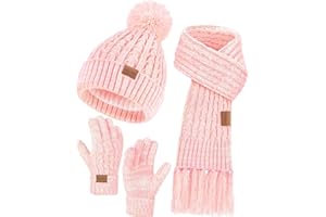 Remifa Kids Winter Warmer Hat Gloves Scarf Set, Christmas Gift for Toddlers Girls Boys Fleece Lined Pom Pom Beanie