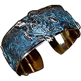 Verdigris Patina Solid Brass Classic Sea Turtle Cuff Bracelet by Elaine Coyne Made In USA