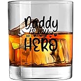 Mancheng-zi Daddy Whiskey Glasses 10 oz, Father Dad Gifts for Christmas Birthday from Daughter Son, Daddy is My Hero Drinking Rocks Glasses for Whisky Cocktail Scotch Bourbon Liquor